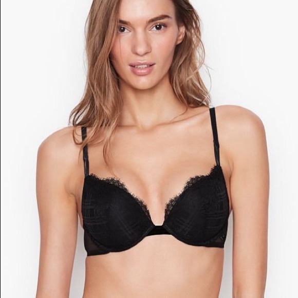 NWOT VS Victorias Secret - Sexy Tee Velvet Strap Push-Up Bra - 32DD - BLACK - Picture 4 of 7